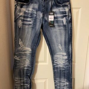 Men's Distressed Blue Jeans 40x32 Slim Fit